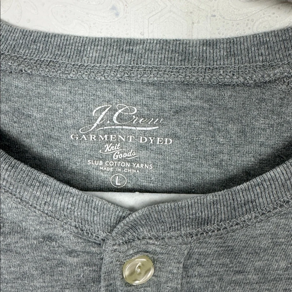 J.Crew‎ Garment Dyed Slub Cotton Henley Shirt Gray Long Sleeve Size Large